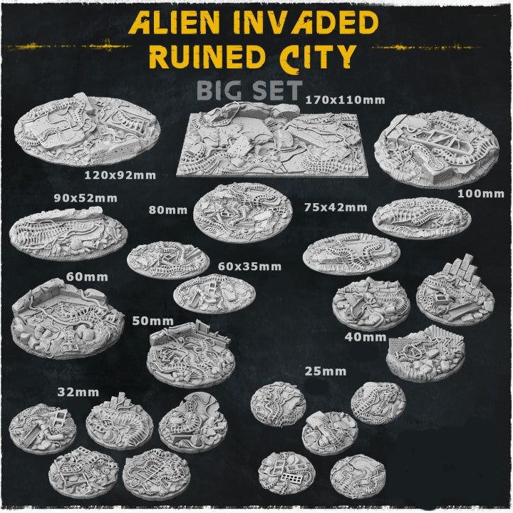 Toppers de base de ville en ruine envahis par des extraterrestres